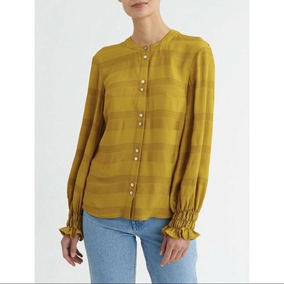 Becken Chartreuse Yellow Embroidered Blouse - Picture 1 of 8